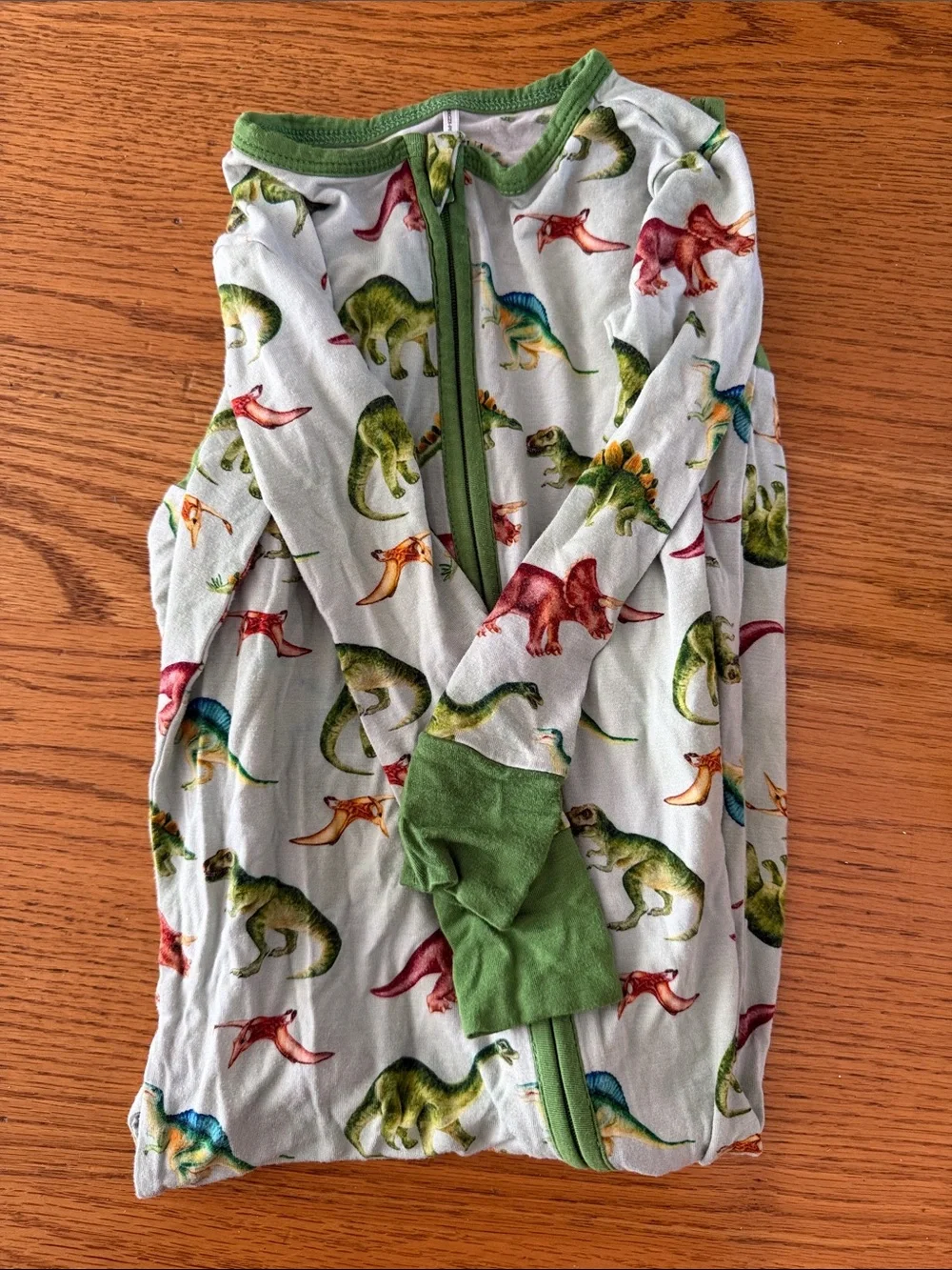 Posh Peanut Dinosaur Print Zippered Baby Sleep Sack - Green Trim